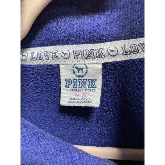 Victoria´s Secret Pink Sweater Womens Medium Blue Logo Long Sleeve‎ Zip Ladies - Picture 5 of 9